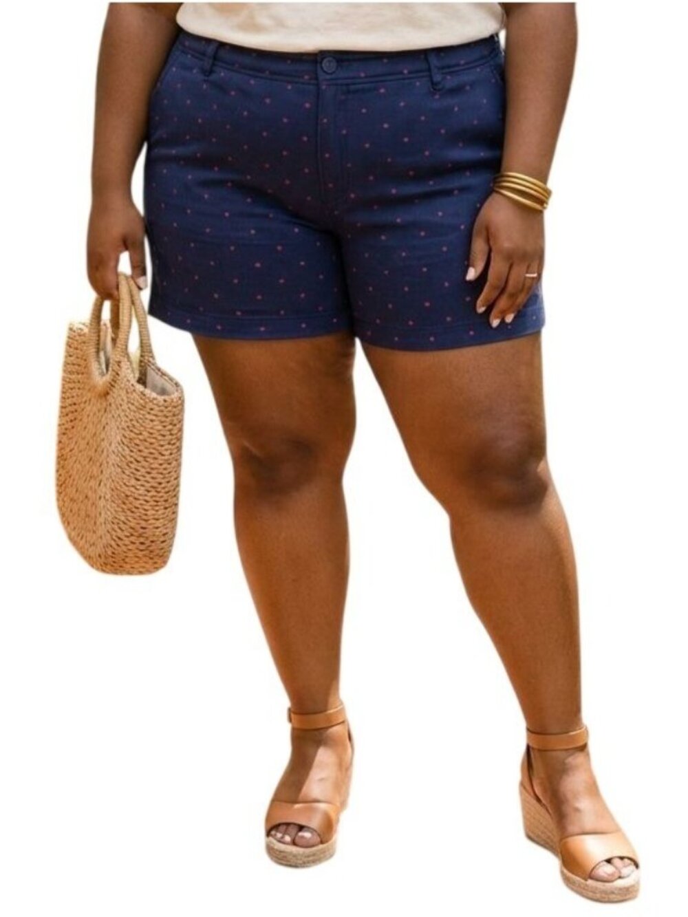 Eddie Bauer Size 14 Shorts Legend Wash Stretch Navy Polka Dot Slightly Curvy Fit